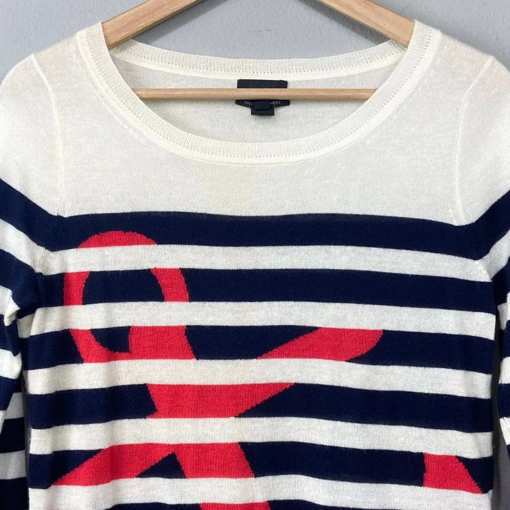 J Crew Collection Italian Cashmere Sweater Top Size XS‎ Nautical Anchor Striped